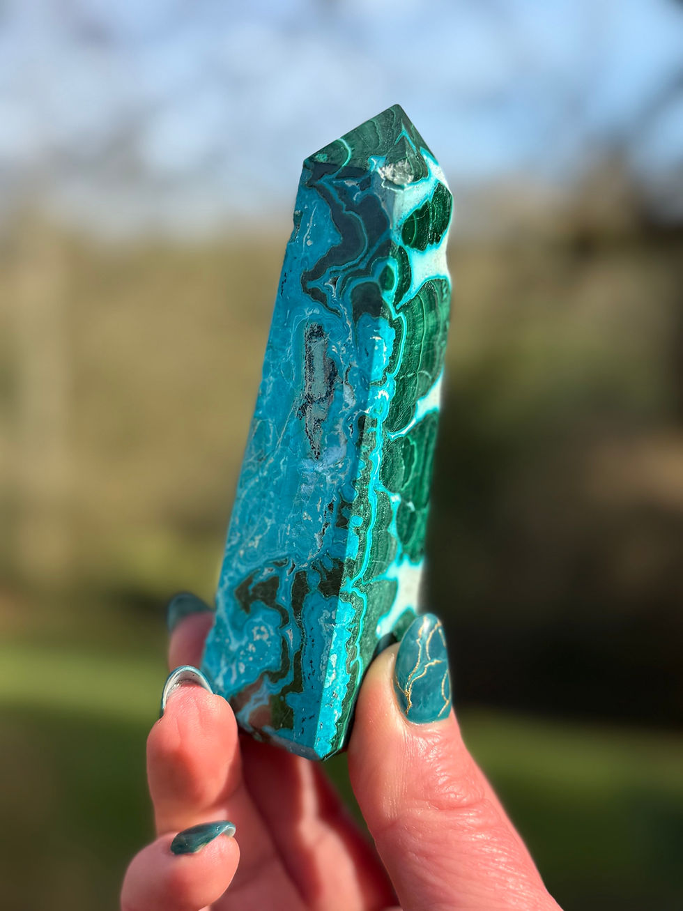 Thumbnail: Chrysocolla and Malachite Tower Malacholla 