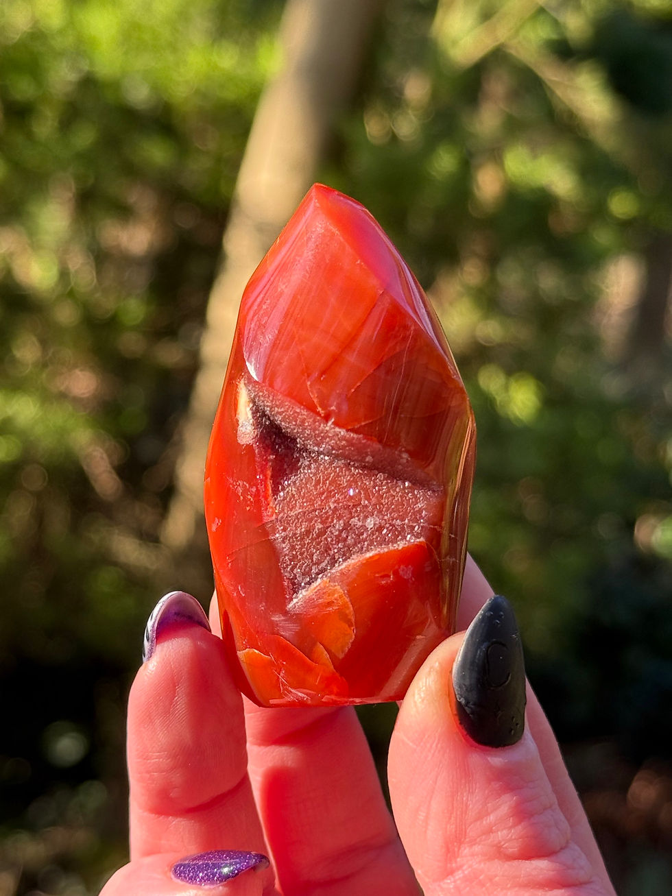 Thumbnail: Carnelian Agate Free Form Flame with Druzy  