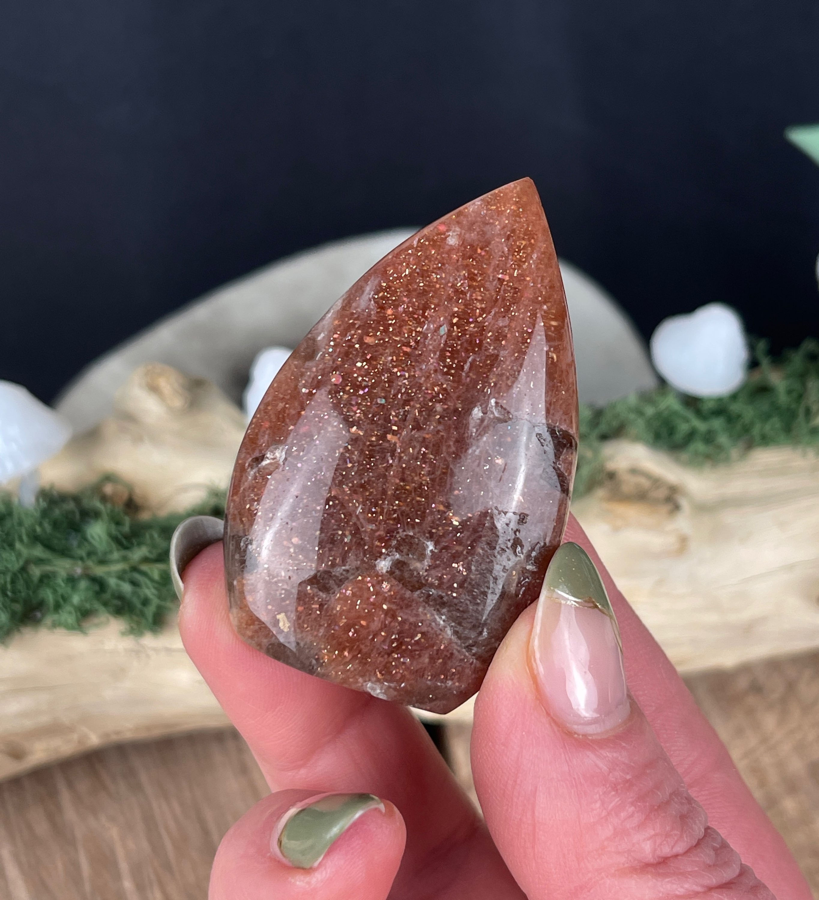 Lattice Sunstone Flame with Smokey Quartz Inclusions