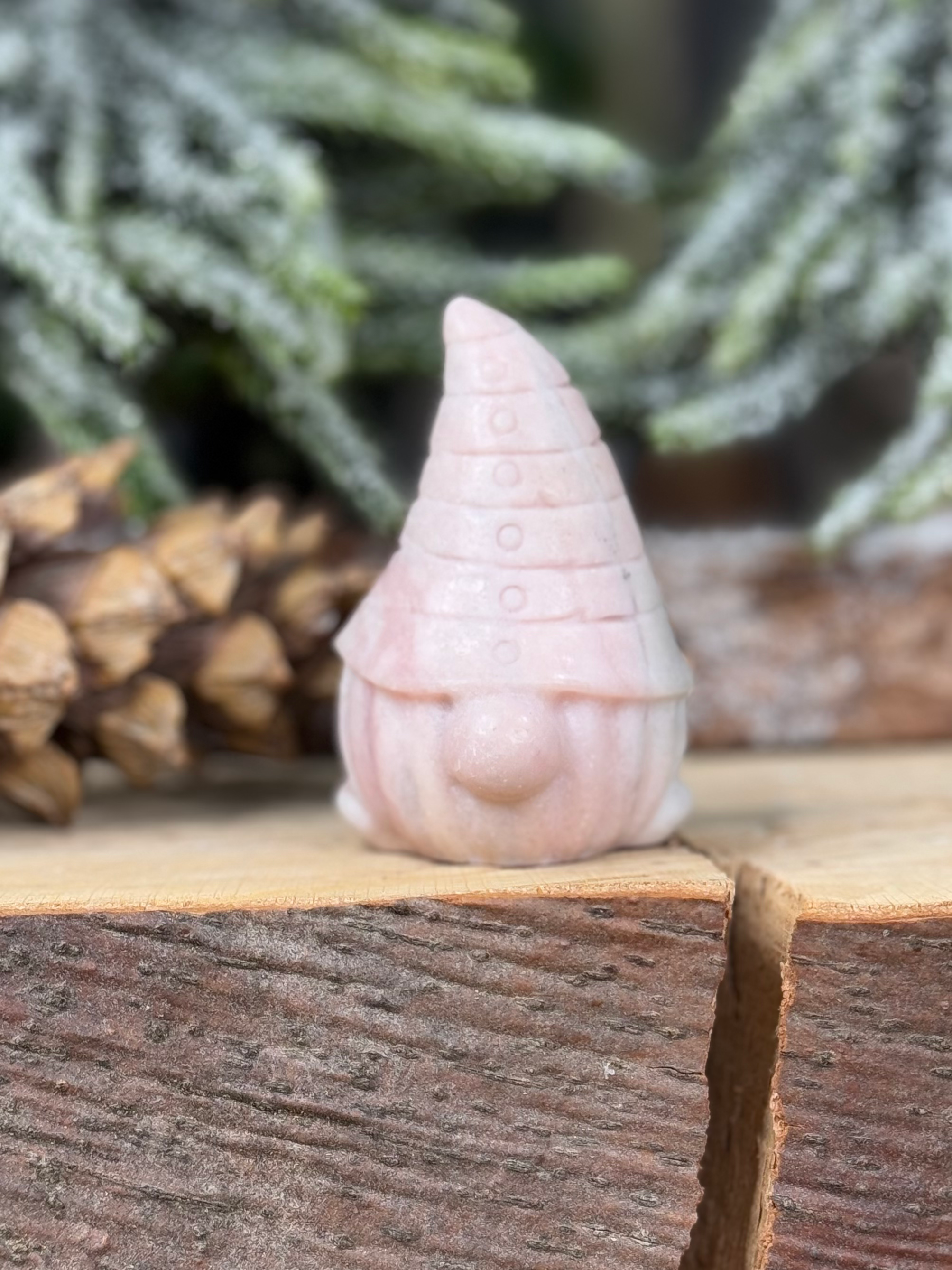 Pink Opal Cute Swedish Gonk Carving 
