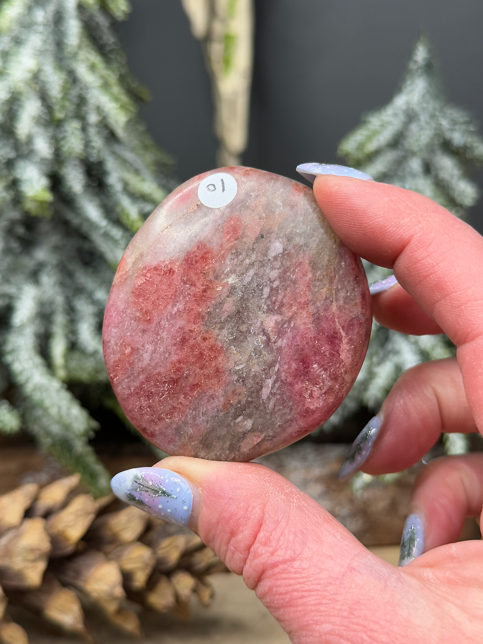 Thumbnail: Rhodonite in Quartz Palm Stone Trauma Healing 