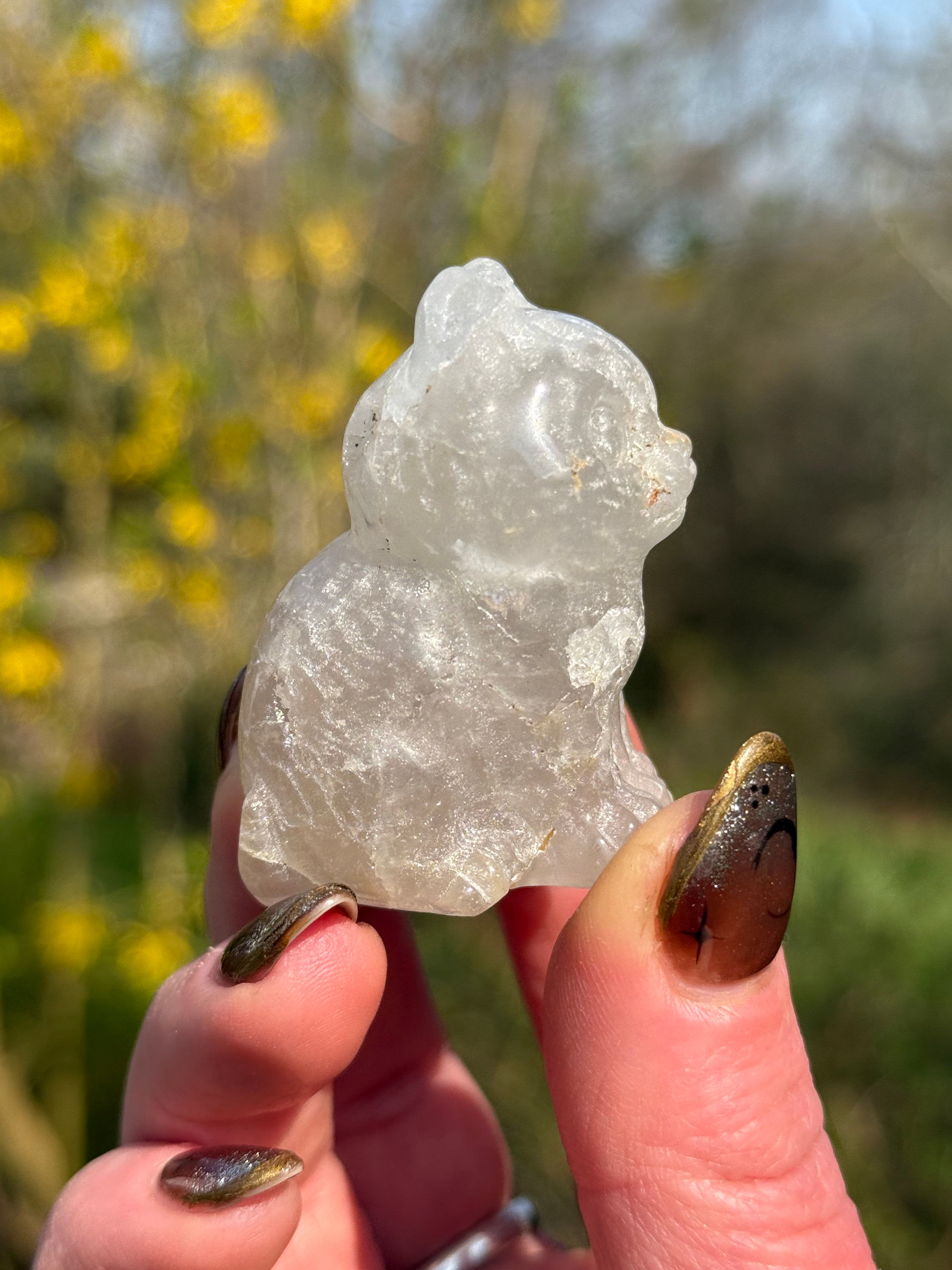 Clear Quartz Sitting Cat Carving