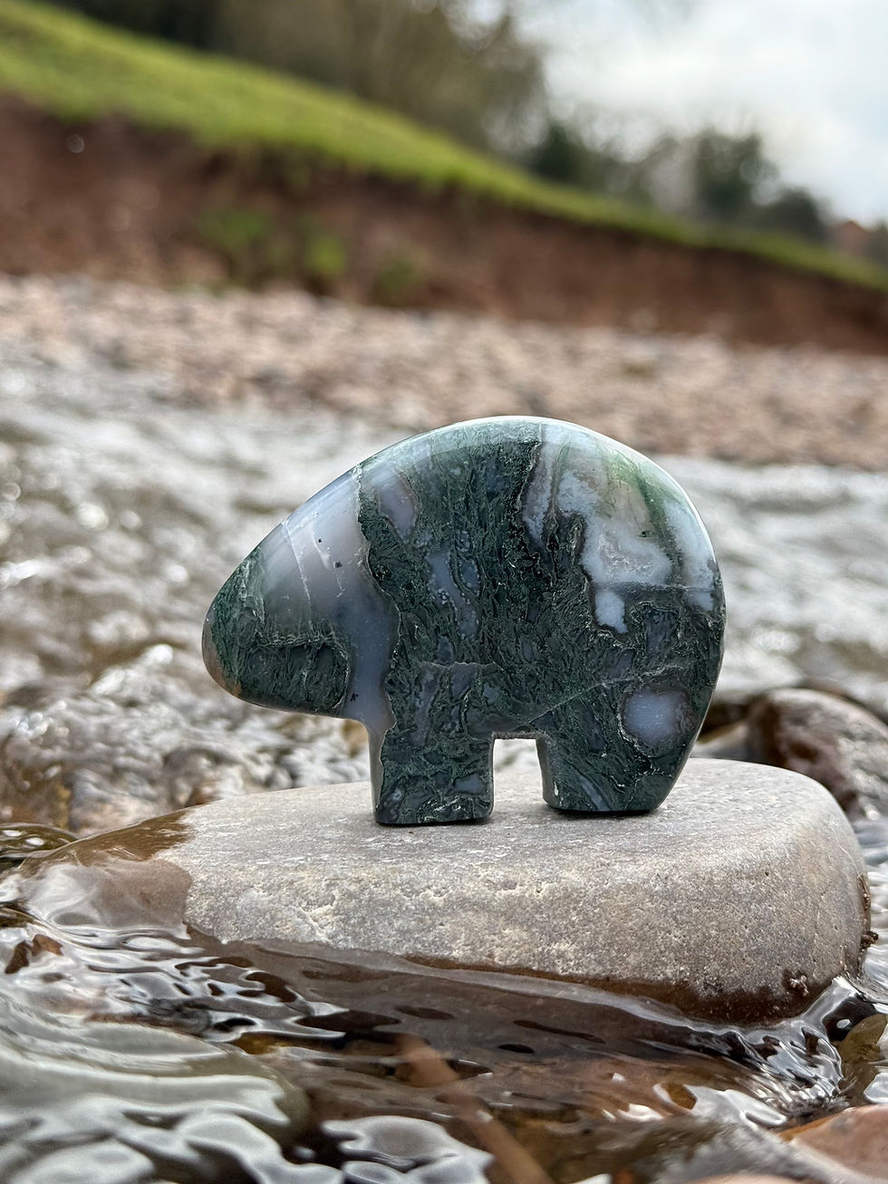 Thumbnail: Moss Agate Zuni Bear Totem Talisman Bear  