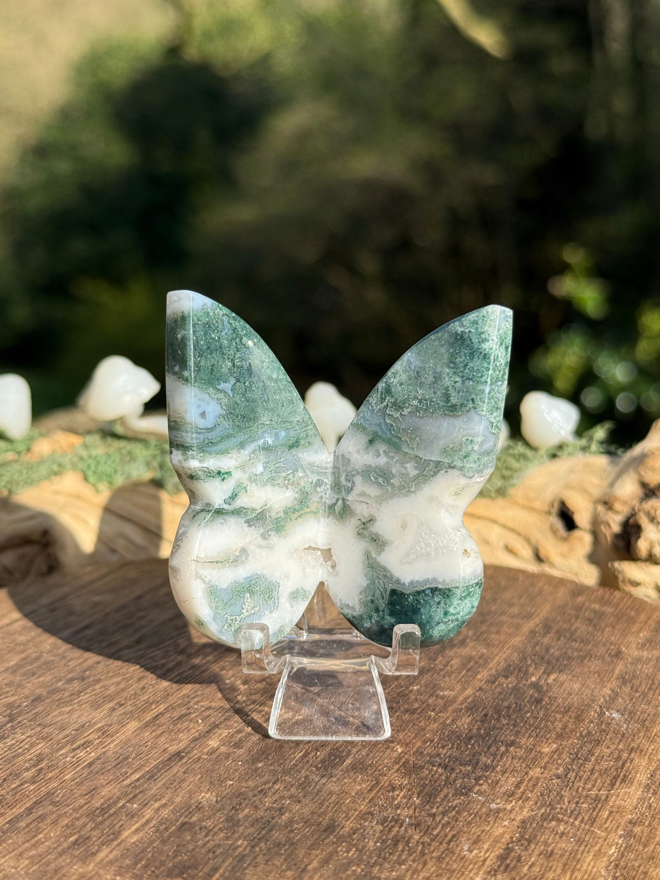 Moss Agate Butterfly Carving Connect with Nature