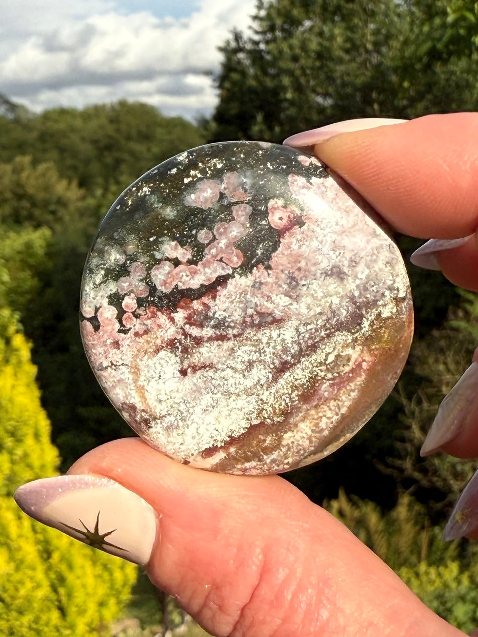 Thumbnail: Unicorn Ocean Jasper Flat Round Palm Stone 