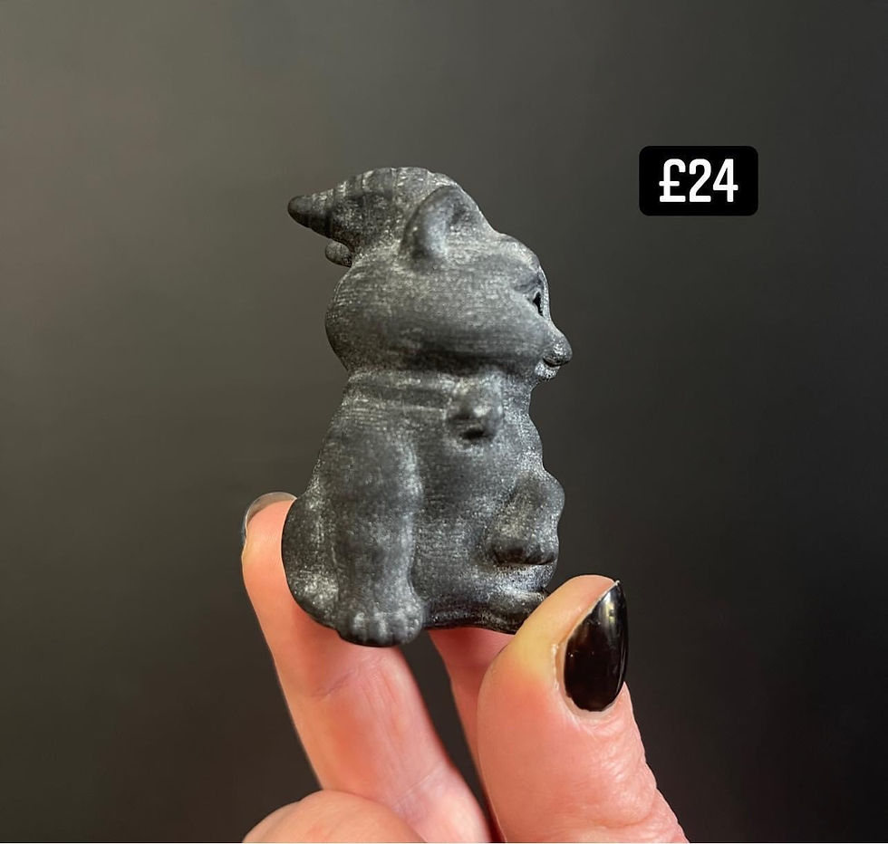 Thumbnail: Obsidian Unpolished Cat with Horns Carving