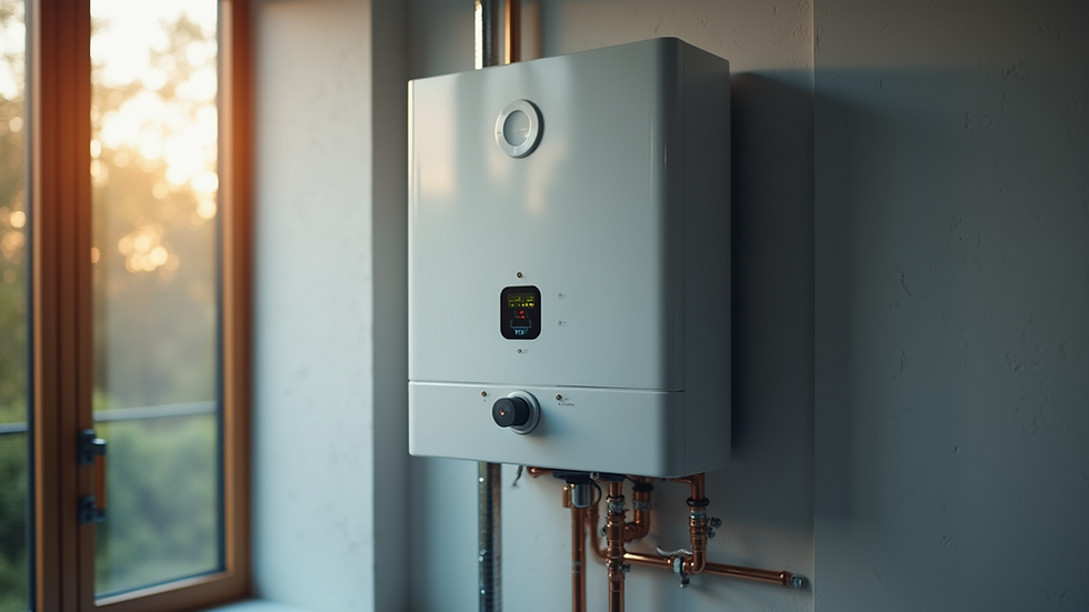 Close-up view of a modern tankless water heater installation