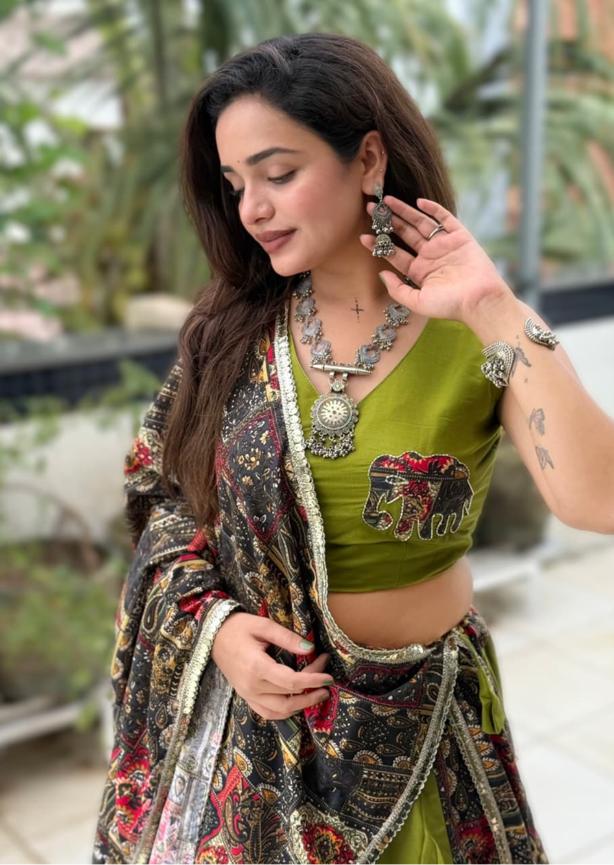 Regal Antique Print Pure Reyon Lehenga Set with Applique Work