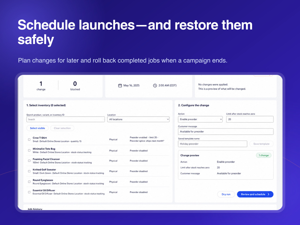 Preorder Bulk Scheduler settings interface — Apps for Stores app on the Wix App Market
