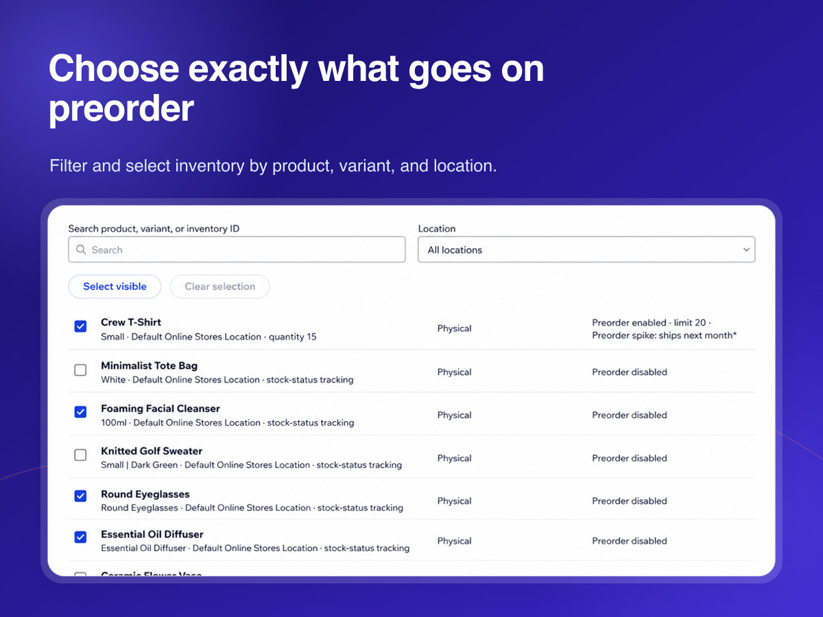 Preorder Bulk Scheduler dashboard view — Apps for Stores app on the Wix App Market