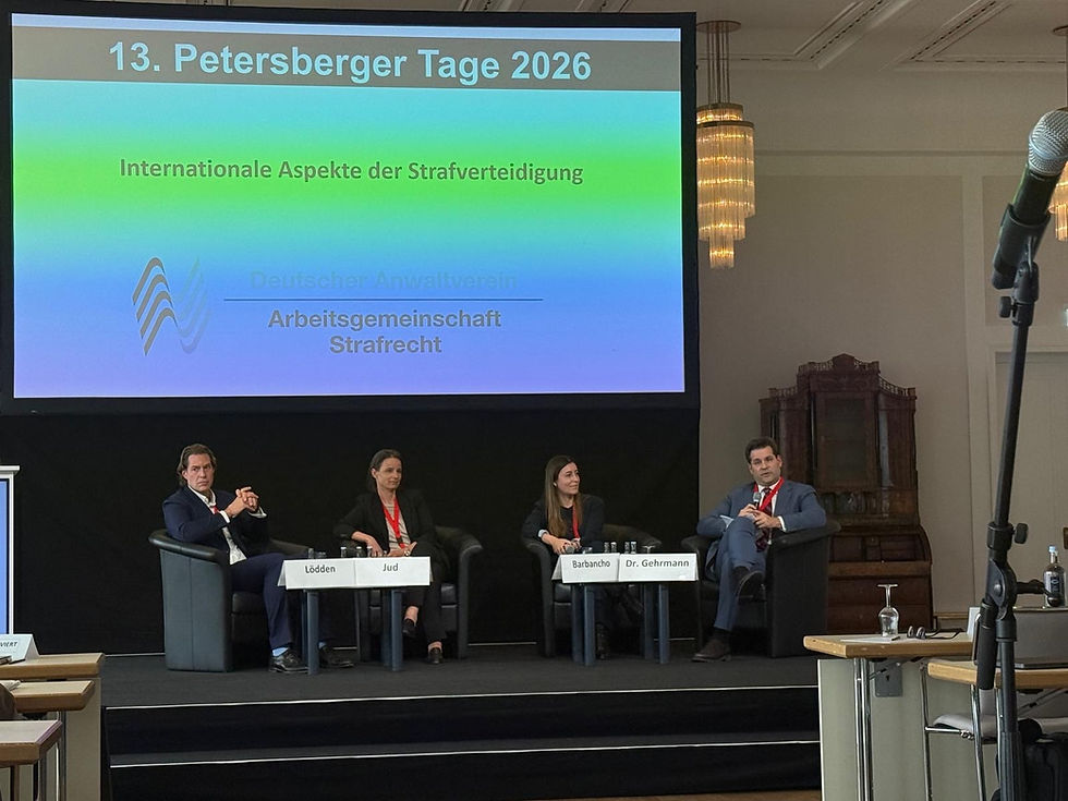 Panel on international criminal defence at Petersberger Tage 2026 featuring members of the Joint Defense Team