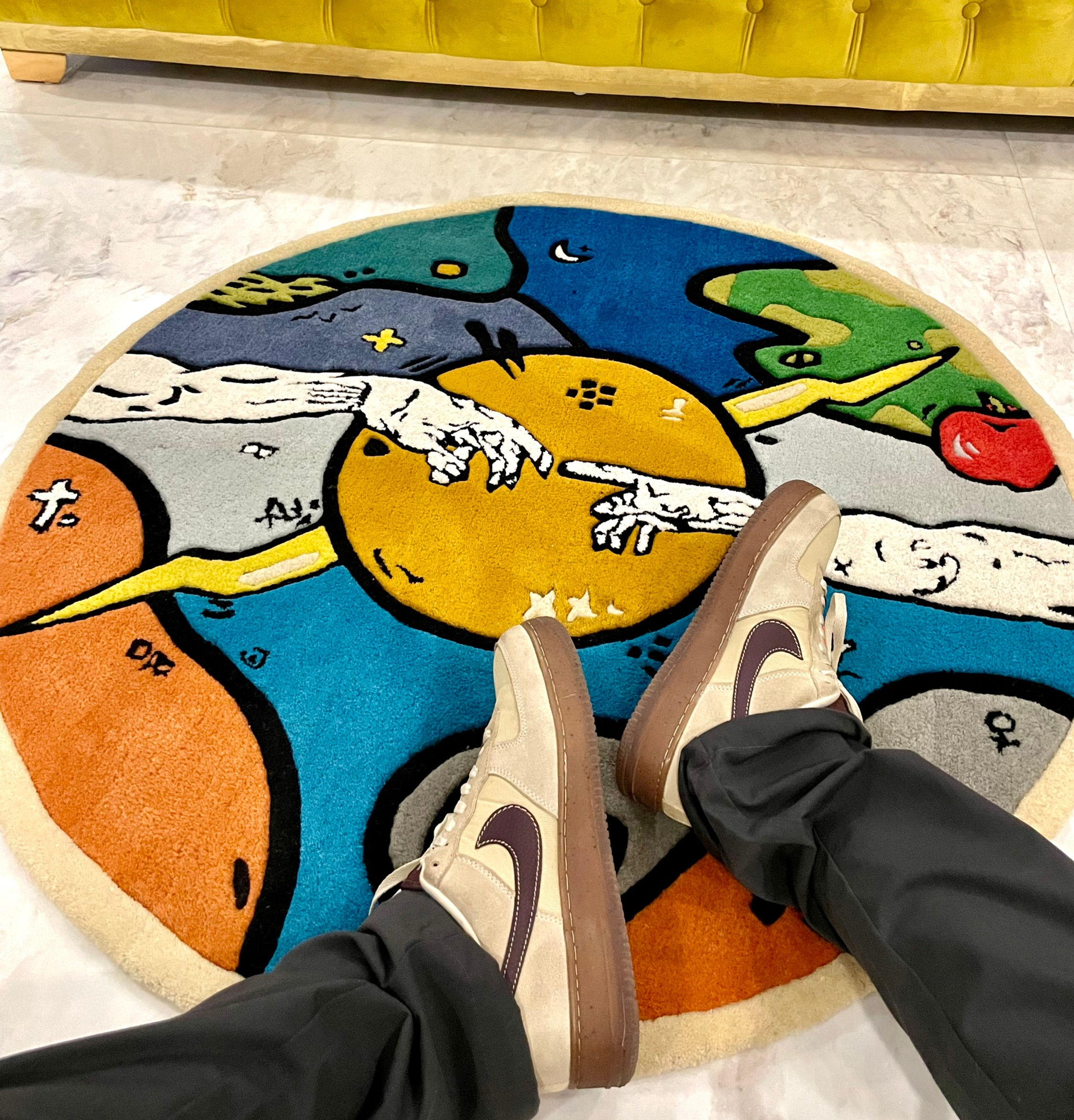 Creation of Adam | Handmade Custom Rug | 3.5ft x 3.5ft