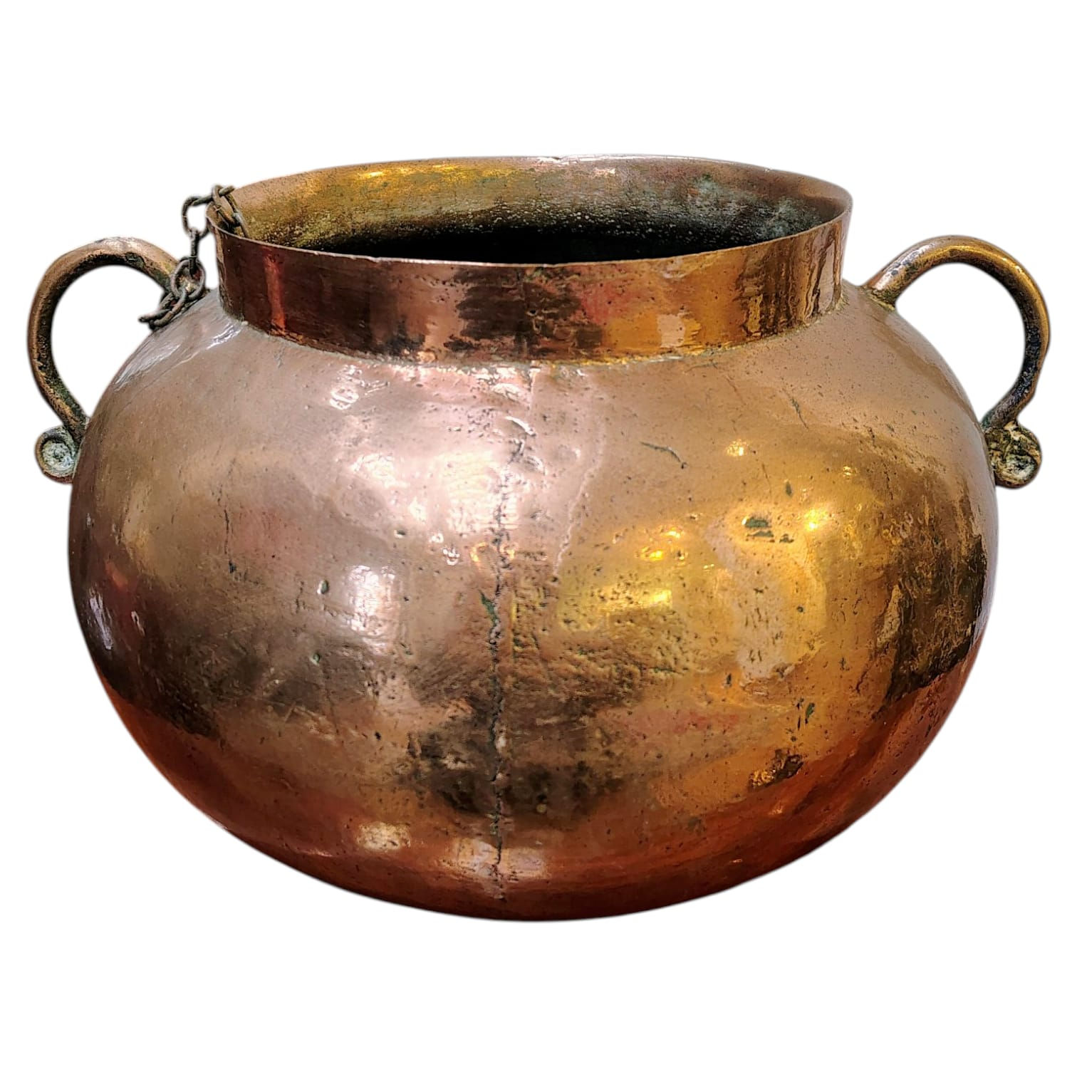 Olla en cobre de doble asa con cadena