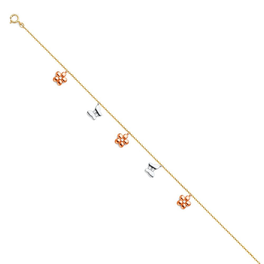 14K 3C Hanging Charm Anklet - 9+1