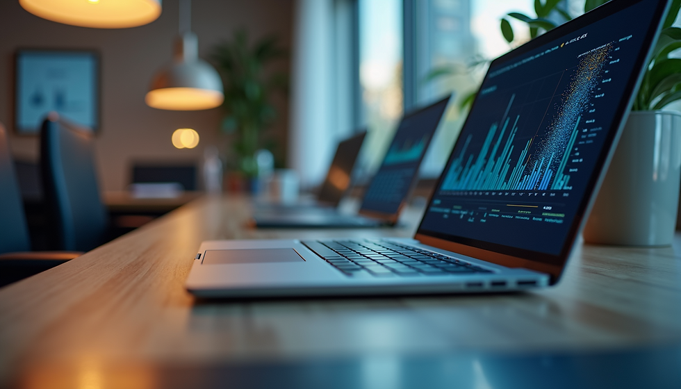 Close-up view of a computer screen showing AI analytics dashboard