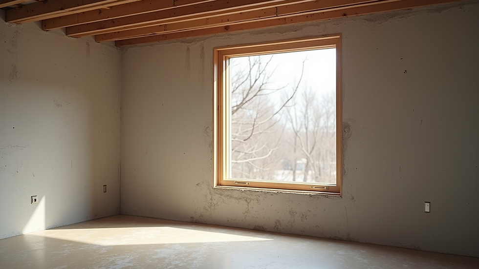 Eye-level view of basement window frame ready for replacement