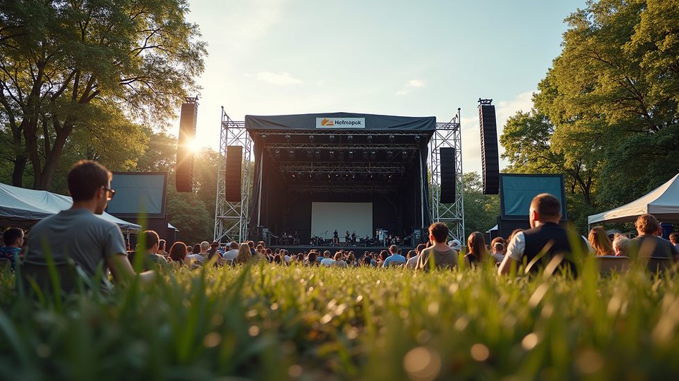 Eye-level view of a modular stage setup at an outdoor event