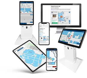 A cluster of different devices all running MTS' wayfinding software.