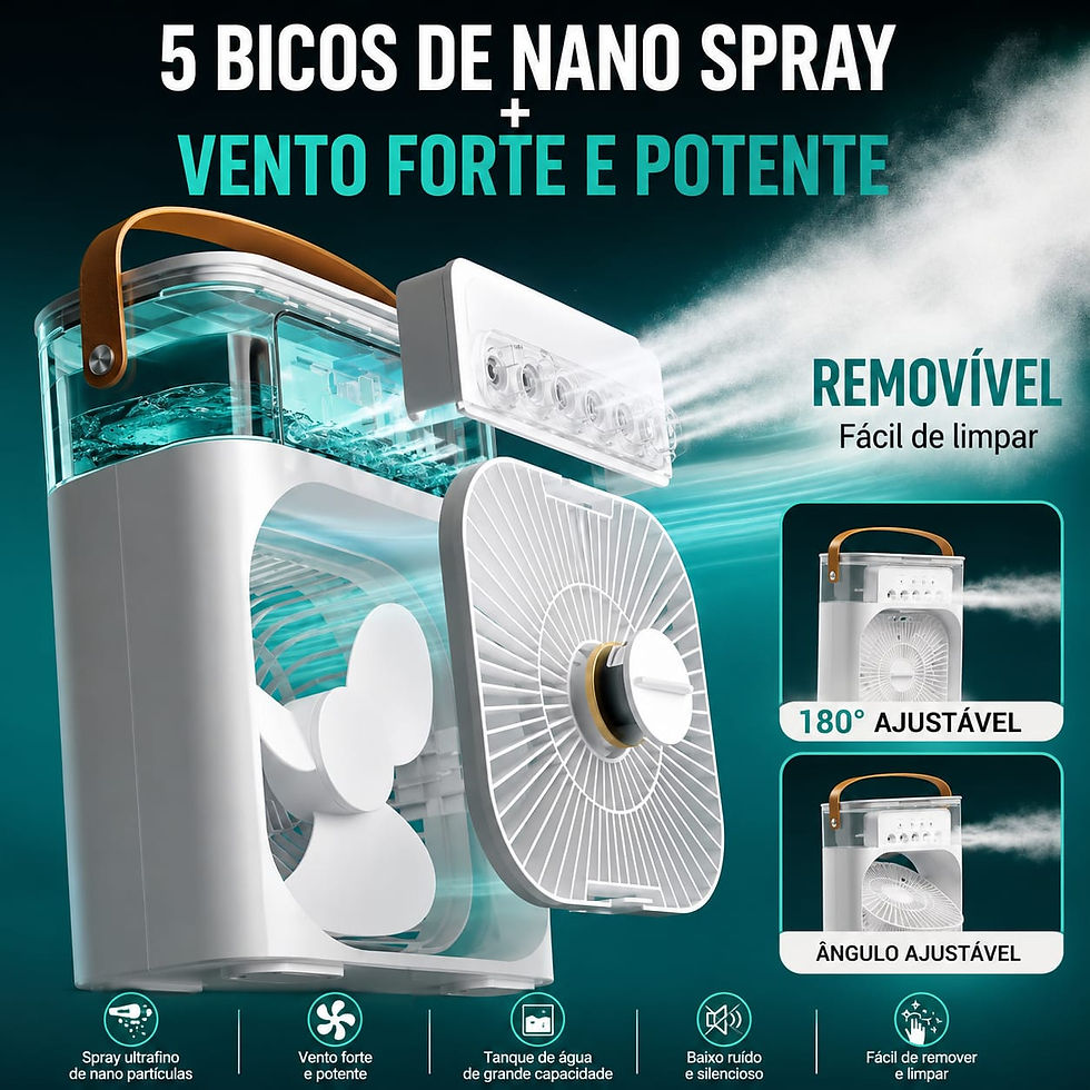 Miniatura: Mini aire acondicionado portátil 3 en 1: ventilador, humidificador y luz nocturna LED.