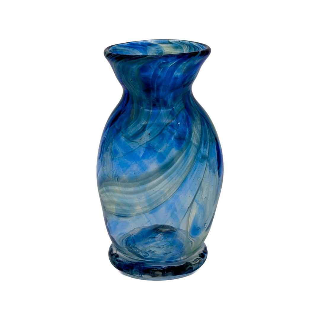 Blue Vase with Seafoam Swirls Front View