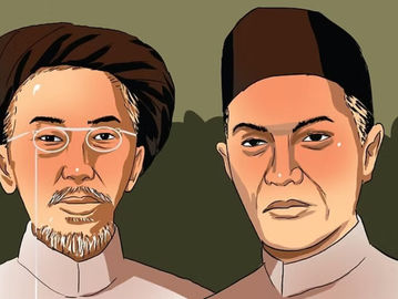 Ilustrasi KH Ahmad Dahlan dan KH Mas Mansur. (Betaria Sarulina/Historia.ID).