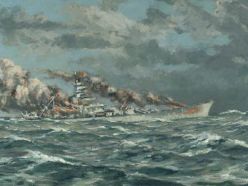 Ilustrasi karamnya kapal perang "Bismarck" usai dihantam armada Inggris di Atlantik. (Royal Greenwich Museum).