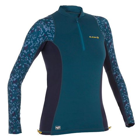 500 WOMEN'S LONG SLEEVE UV PROTECTION SURFING TOP BLUE PRINT