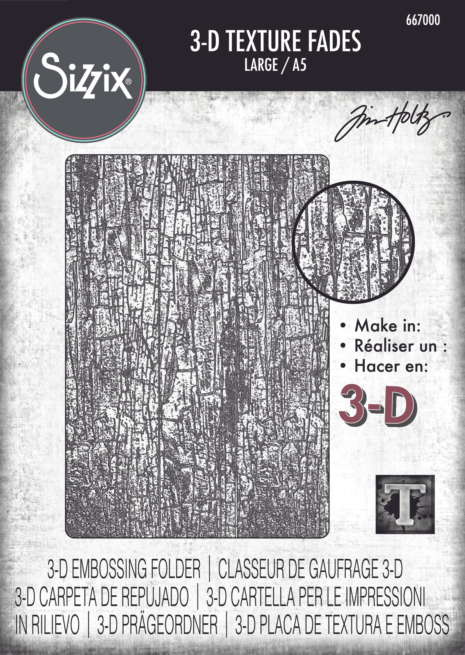 Tim Holtz -"Cracked" Sizzix 3-D Texture Fades Embossing Folder Large/A5 - 667000