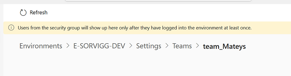 If you are using a security group, this message will appear at the top of the team members