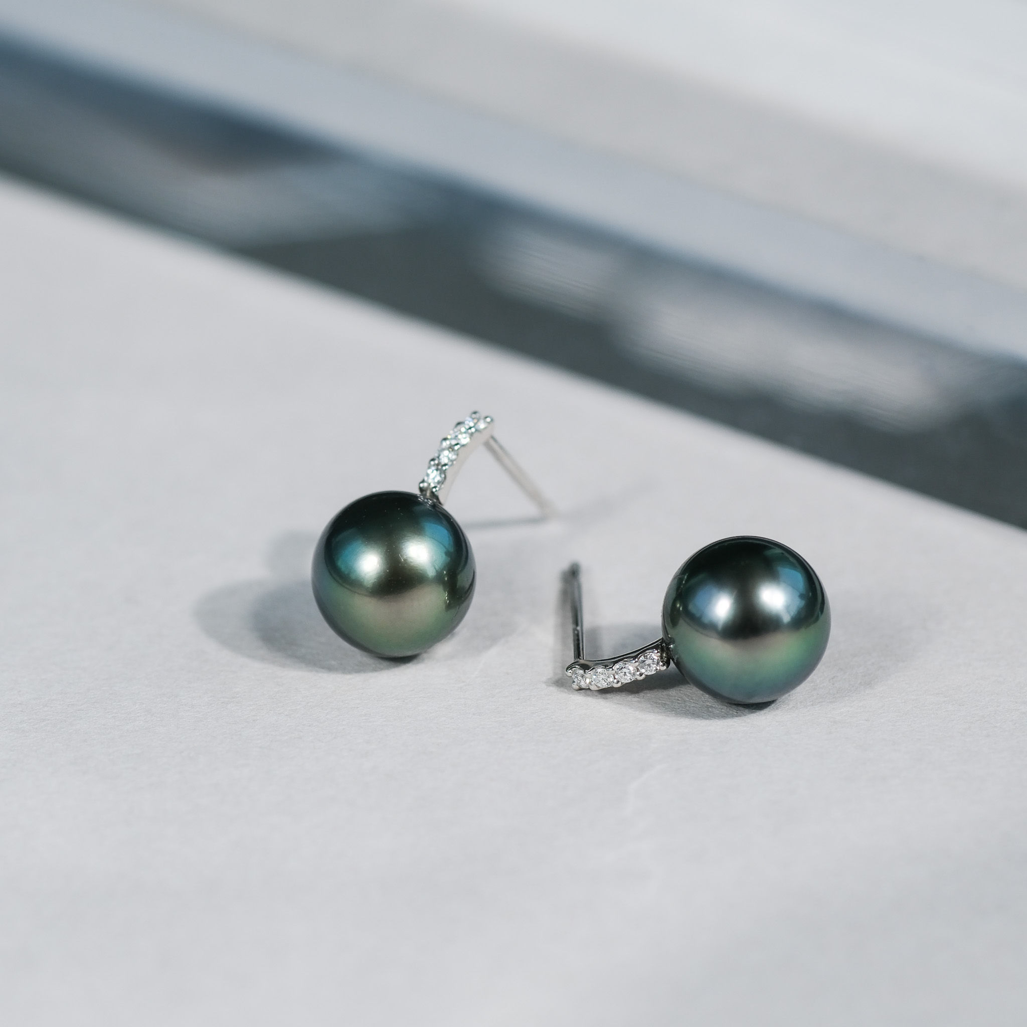 Diamond Pavé Tahitian Pearl Earrings