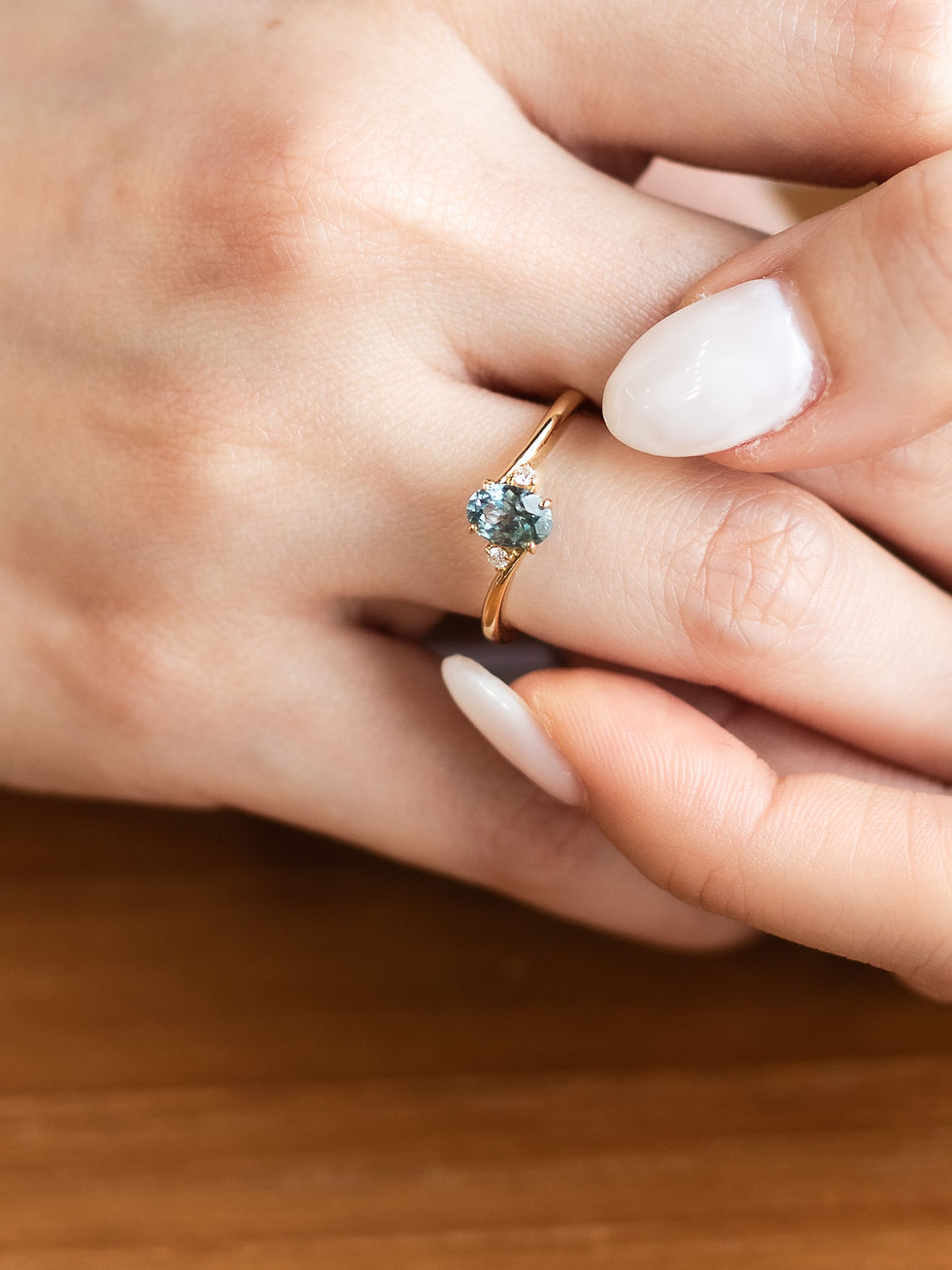 Elise Ring with Teal Sapphire