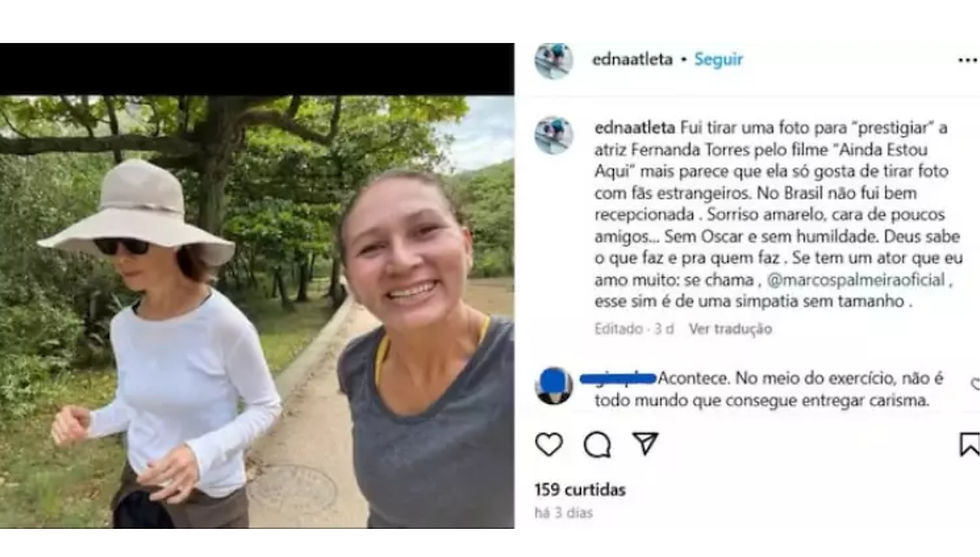 A atriz Fernanda Torres se viu no centro de uma polêmica após um encontro com uma fã durante sua rotina de exercícios na Lagoa Rodrigo de Freitas, no Rio de Janeiro