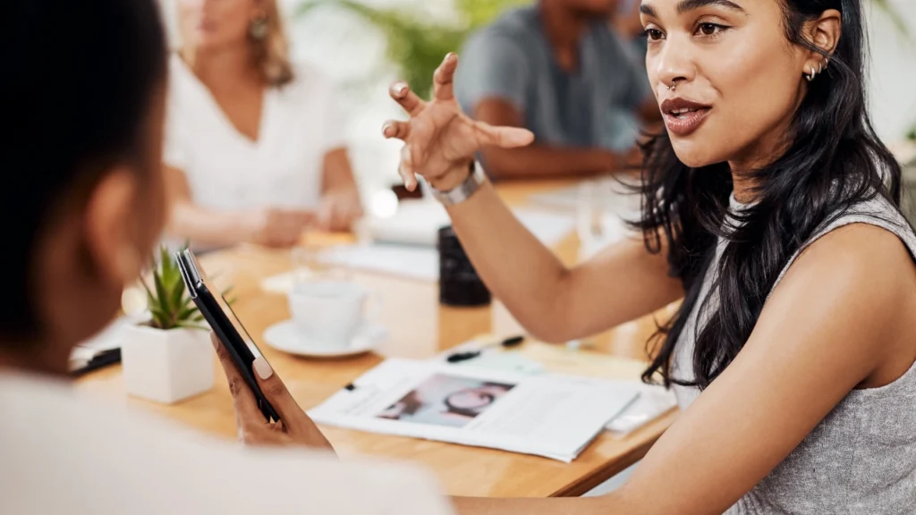 Team discussing a social impact project