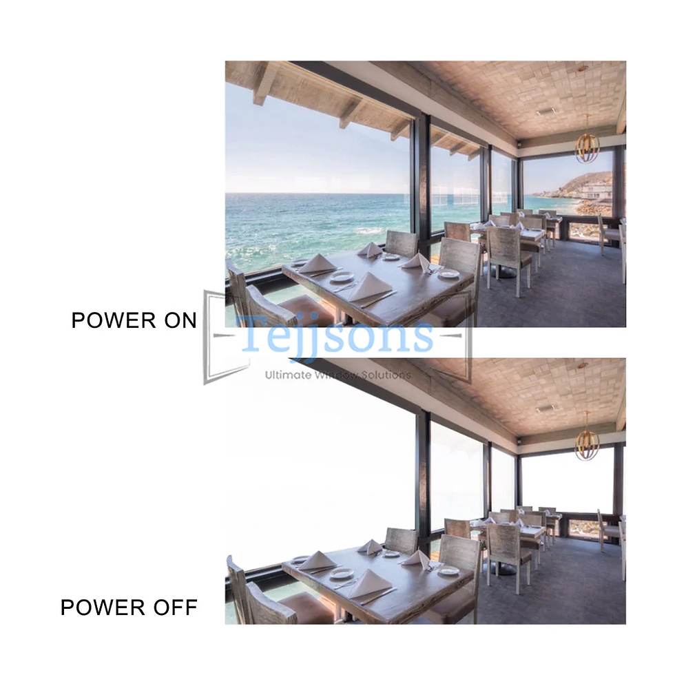Tejjsons Smart glass windows in a seaside restaurant with clear views