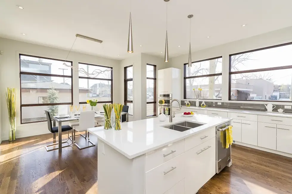 Modern kitchen with large kitchen windows and natural light