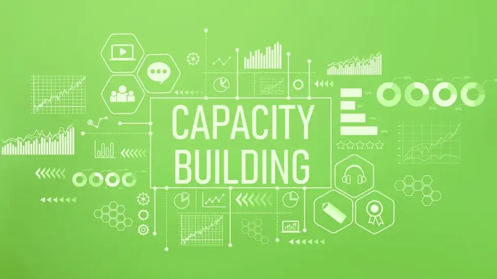 Capacity building concept illustration showing tools & data charts