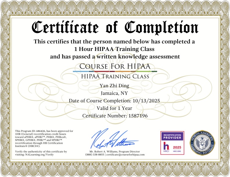 HIPAA Certificate