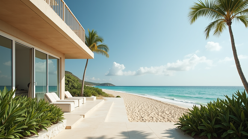 Eye-level view of beachfront vacation rental property in Mexico