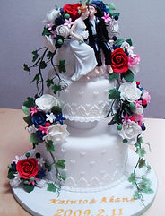 シュガークラフト，ウェディングケーキ，オーダーメードウェディングケーキ，花嫁様手作り，ピンク，リボン，ケーキトッパー