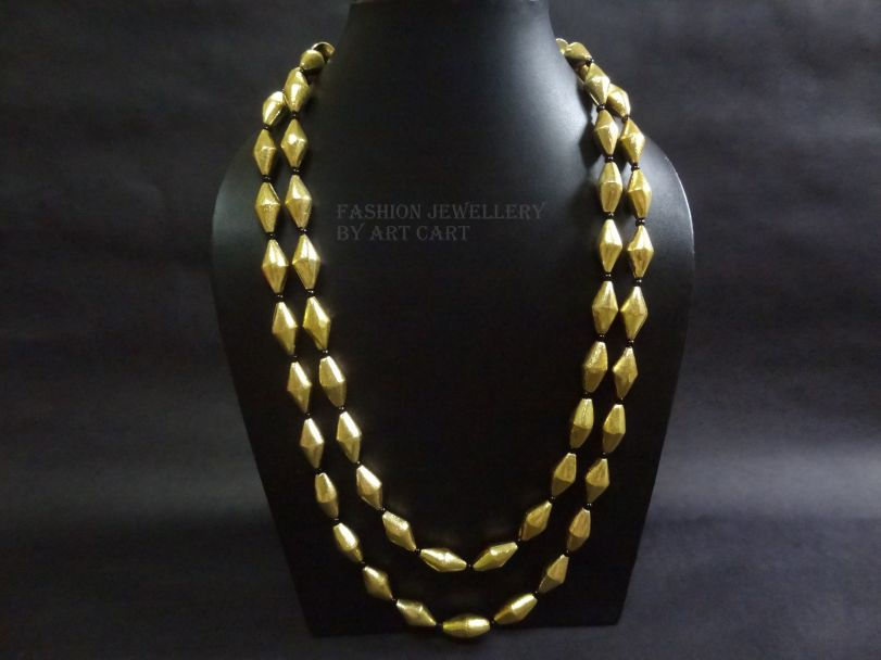 Thumbnail: Designer brass bicone beaded ethnic necklace