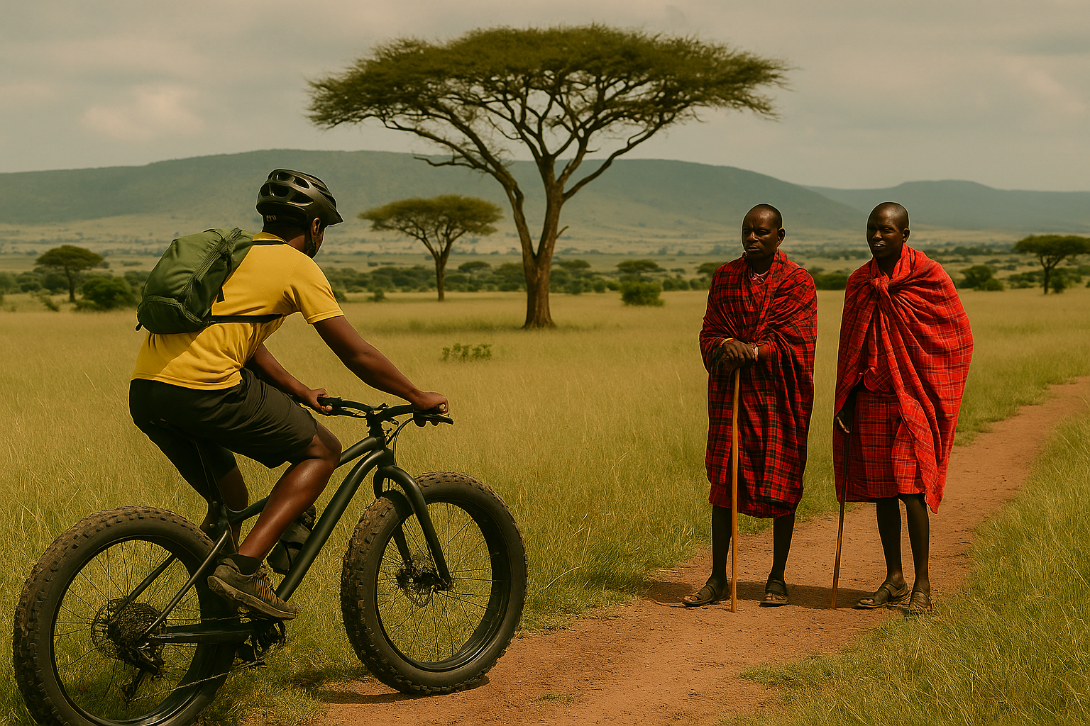 ​Wema adventures cycling in Maasai Mara & Loita Hills, in Kenya.