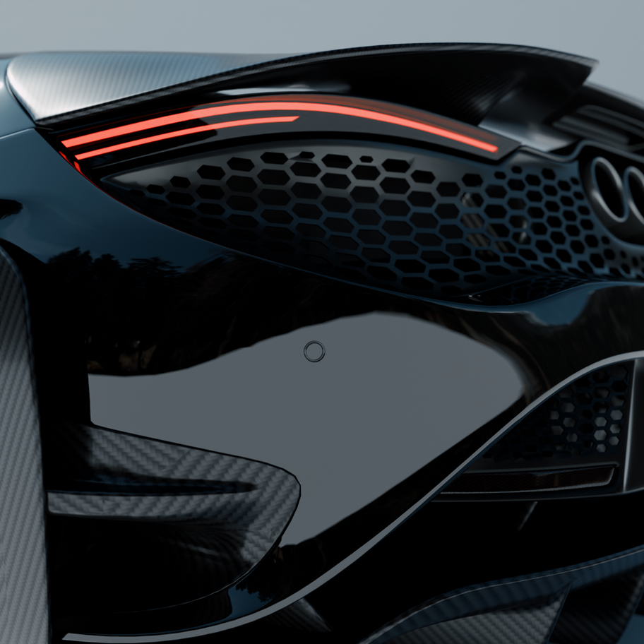 LED Tail Light and Rear Vent Close-Up - Black McLaren Hypercar - Rendered by Meluip