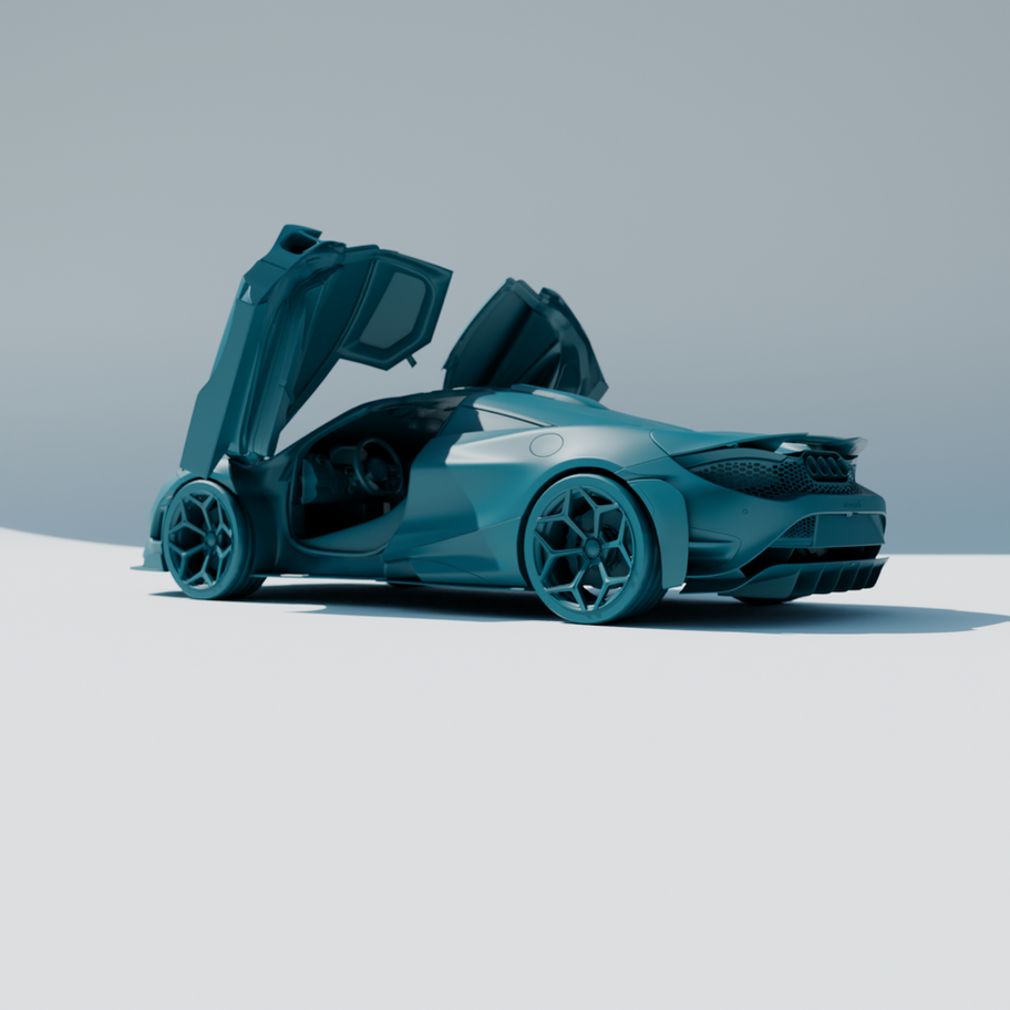 Blue McLaren Rear Engine View - Openable Rear Compartment - Hyper-Real 3D Model by Meluip