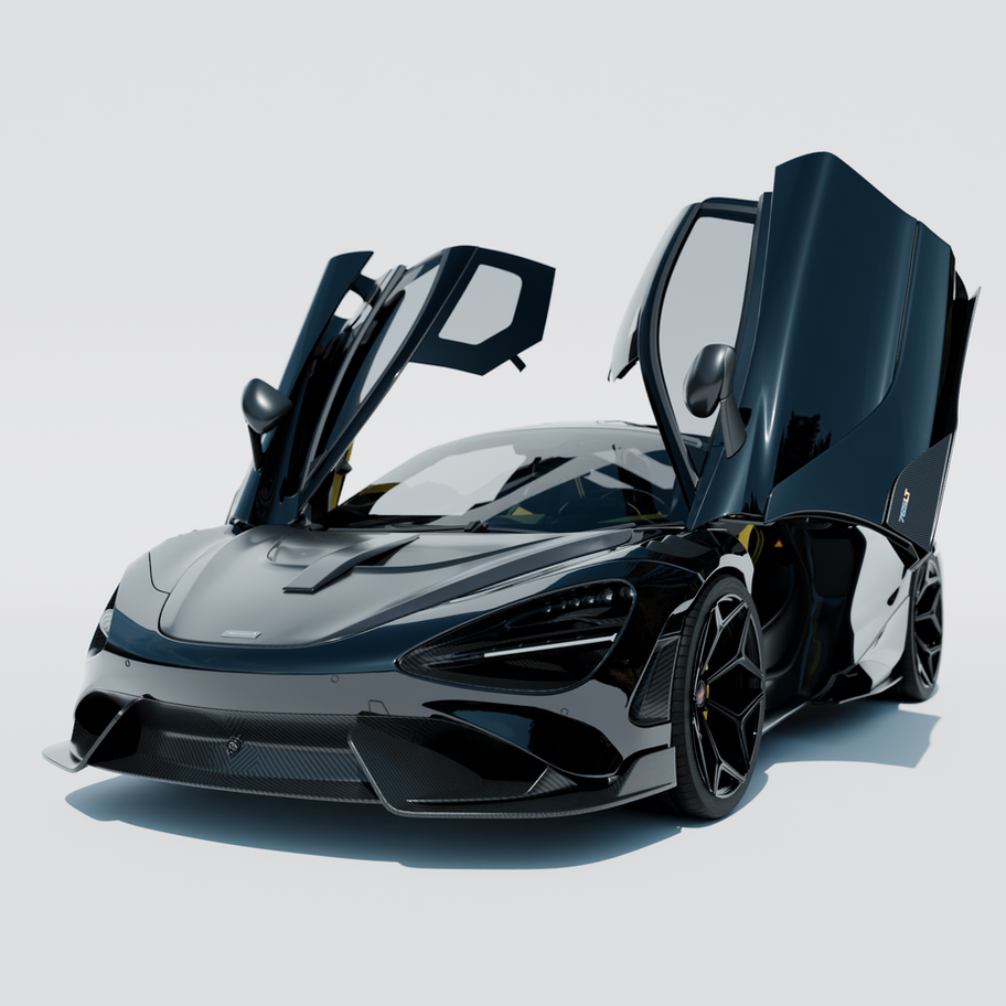 Black McLaren Supercar - Low Front Angle - Openable Doors - 3D CGI by Meluip