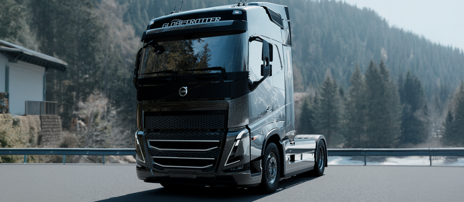 Photorealistic 3D render of a modern truck on mountain road, created by premium CGI studio