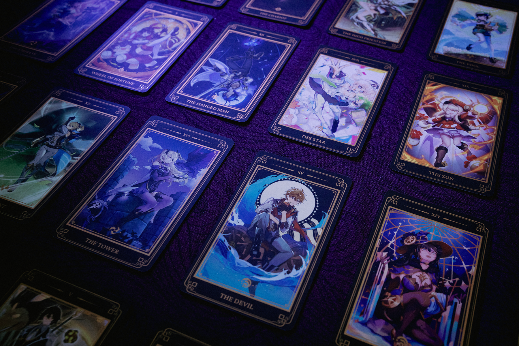 A collection of Genshin Tarot cards