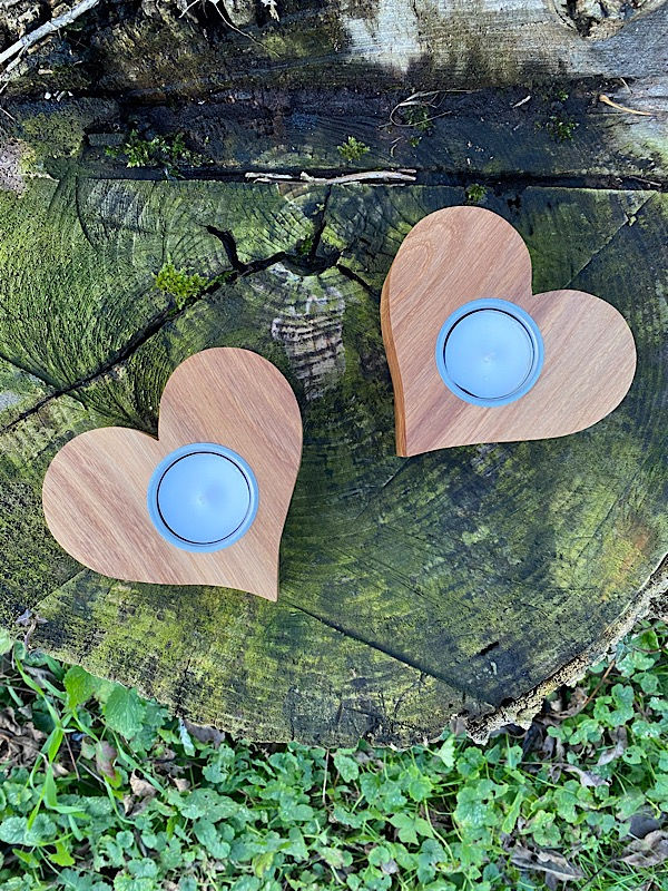 Thumbnail: Personalised Oak Heart Tea Light Holder