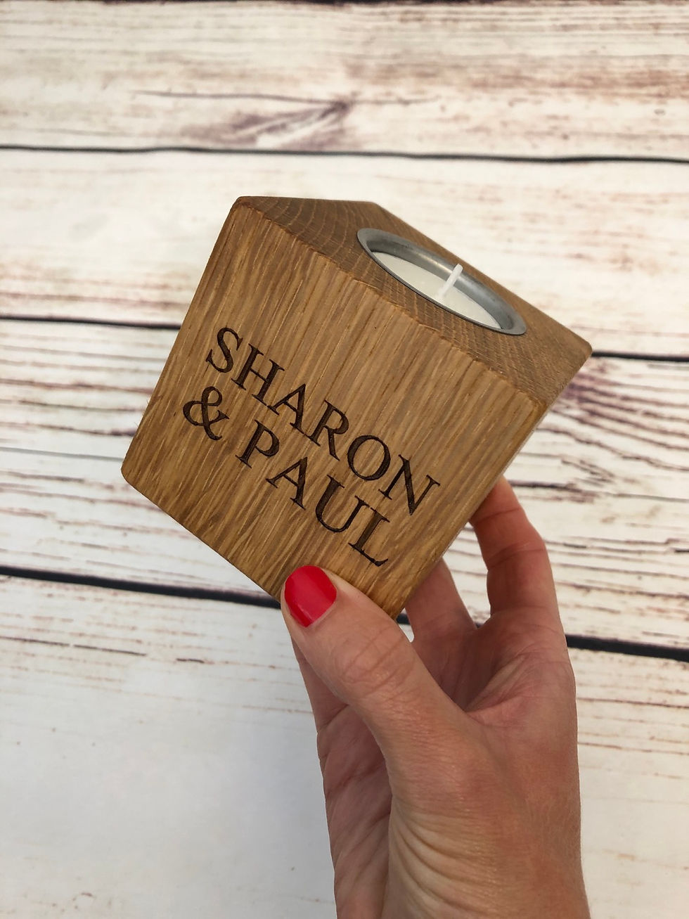 Thumbnail: Personalised Oak Tea Light Holder