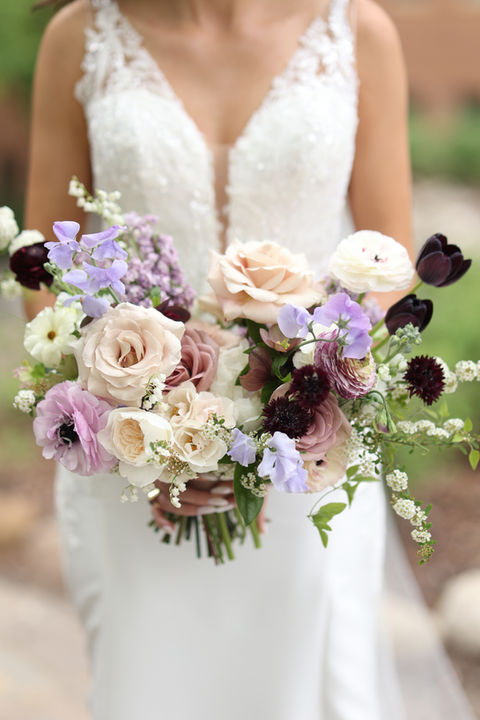 lavender, blush and purple bridal bouquet