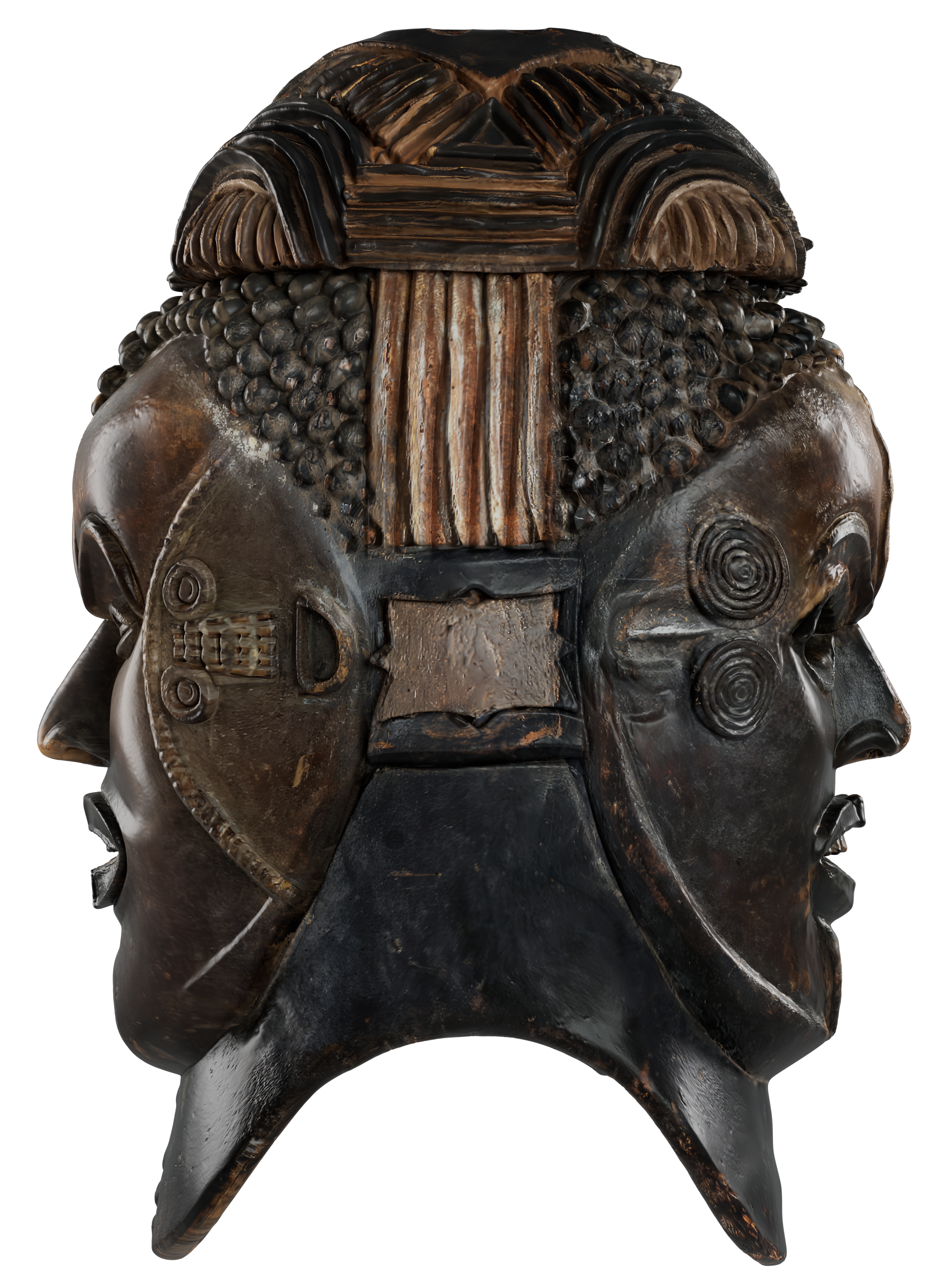 Two face mask made of silvered copper and shell
